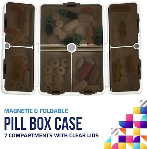 Miniatura 8 de Pastillero magnético plegable – (paquete de 2) organizador semanal de medicina de 7 días – Recipiente portátil compacto y ligero con 7