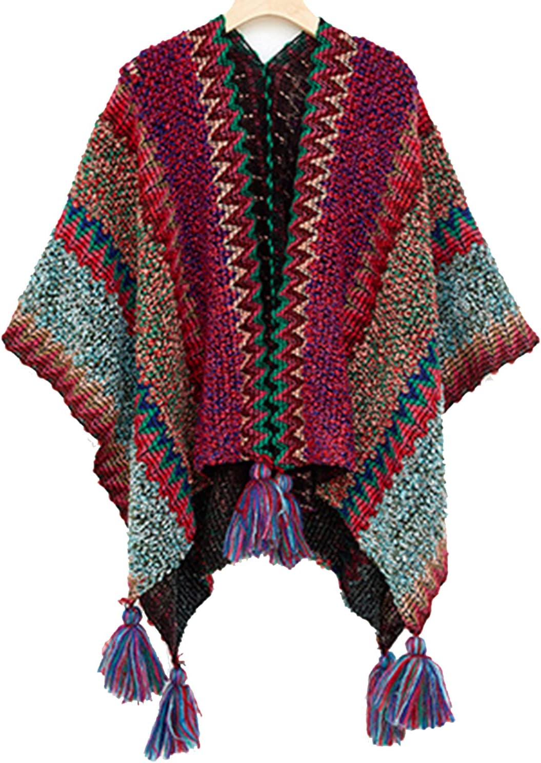 BOCOSOBOCOSO Knit Shawl Wrap Poncho Cape for Women, Ladies Knitted Cardigan Kimono with Fringe for Fall Winter