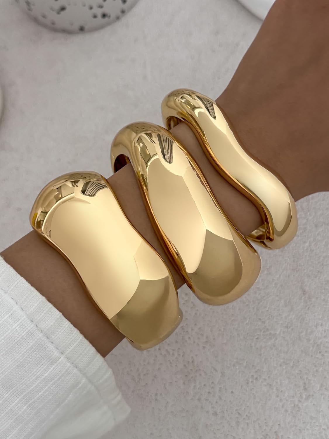 Chunky Gold Bangles Bracelets for Women Trendy Stack Statement Bangle Irregular Cuff Bracelets Fashion Jewelry Gift - Image 2