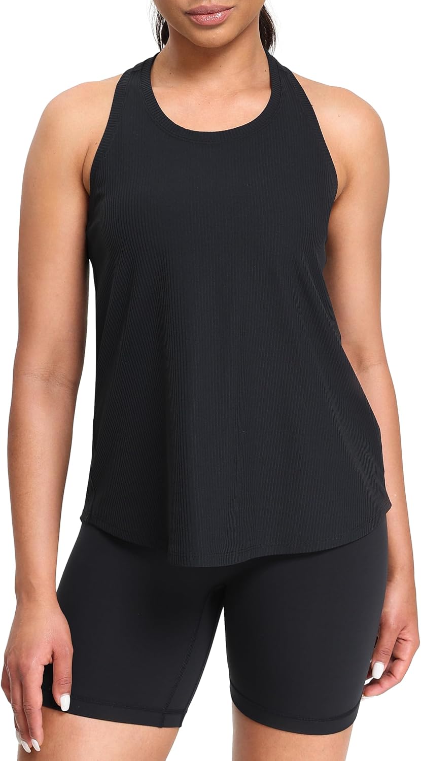 YUNOGA Women's Workout Tops Athletic Tank Tops - Scoop Neck Sleeveless Loose Fit Racerback Yoga Running Gym Shirts