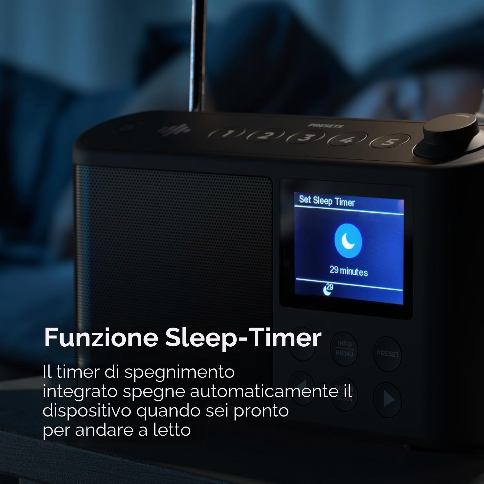 Radio DAB portatile, radio DAB Plus/DAB, radio FM, piccola radio, grande display LCD, radio portatili con rete elettrica e batteria, ricarica USB per 10 ore di riproduzione, (spettro di iBox)
