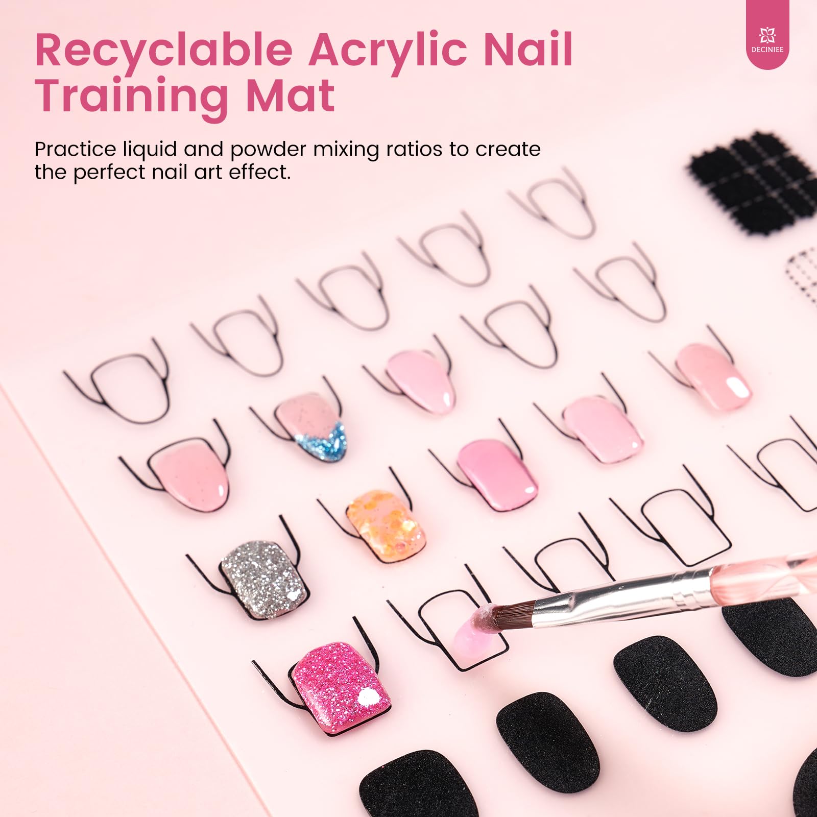 Mano de práctica para uñas acrílicas: Mano de silicona para práctica de uñas con kit de uñas acrílicas para principiantes - Entrenamiento flexible Manicura de manos falsas Juego de polvo acrílico para 4
