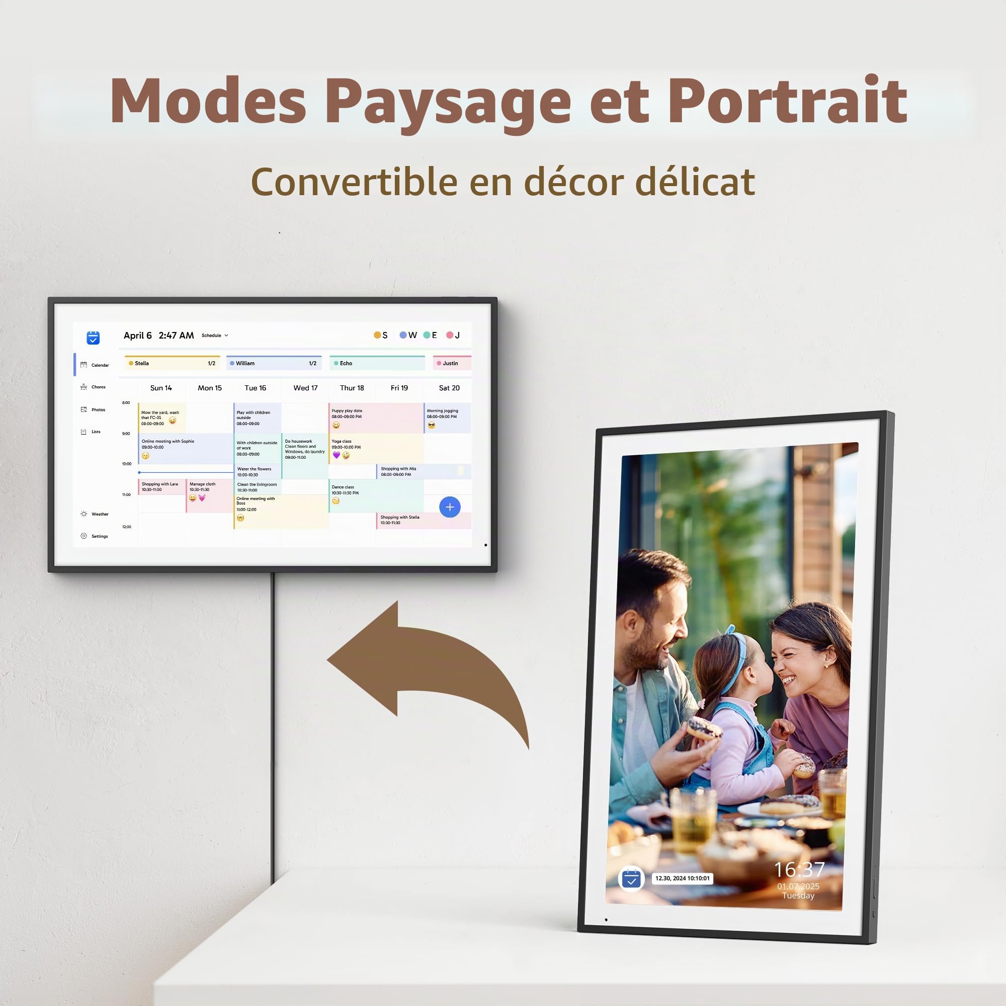Dragon Touch Calendrier Numérique de 21,5" - Calendrier Mural Électronique 1920x1080 FHD, Calendrier de Bureau Écran Tactile avec Mémoire de 32 Go, Planificateur Familial Intelligent, TM21 Noir