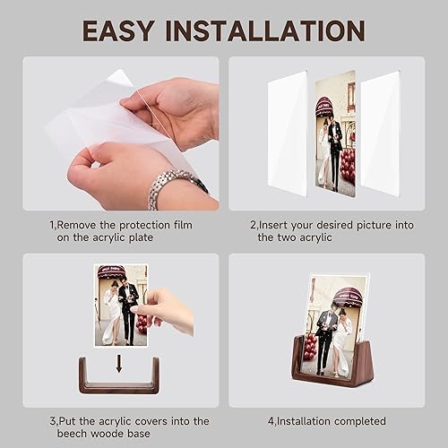Miniatura 7 de Portarretratos de 4 x 6 pulgadas, marcos de fotos de madera rústica maciza con base de madera de nogal y cubiertas de vidrio acrílico de alta
