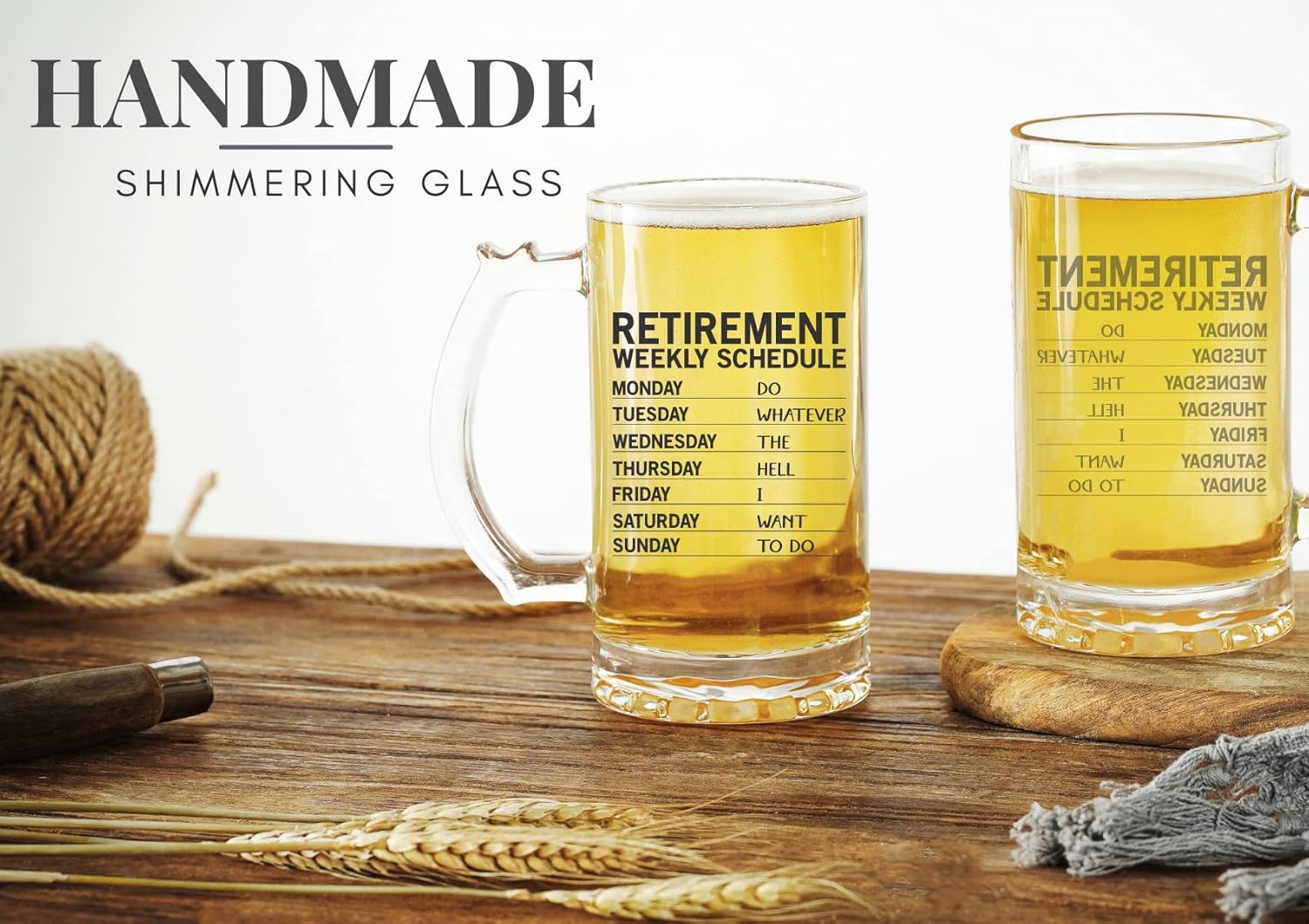 Onebttl Retirement Gifts for Men, Funny Retirement Beer Mug 17oz (500ml), Retired Gifts for Grandpa, Police, Teacher, Boss, Beer Glass Gifts for Retired Men - Retirement Weekly Schedule - Image 4