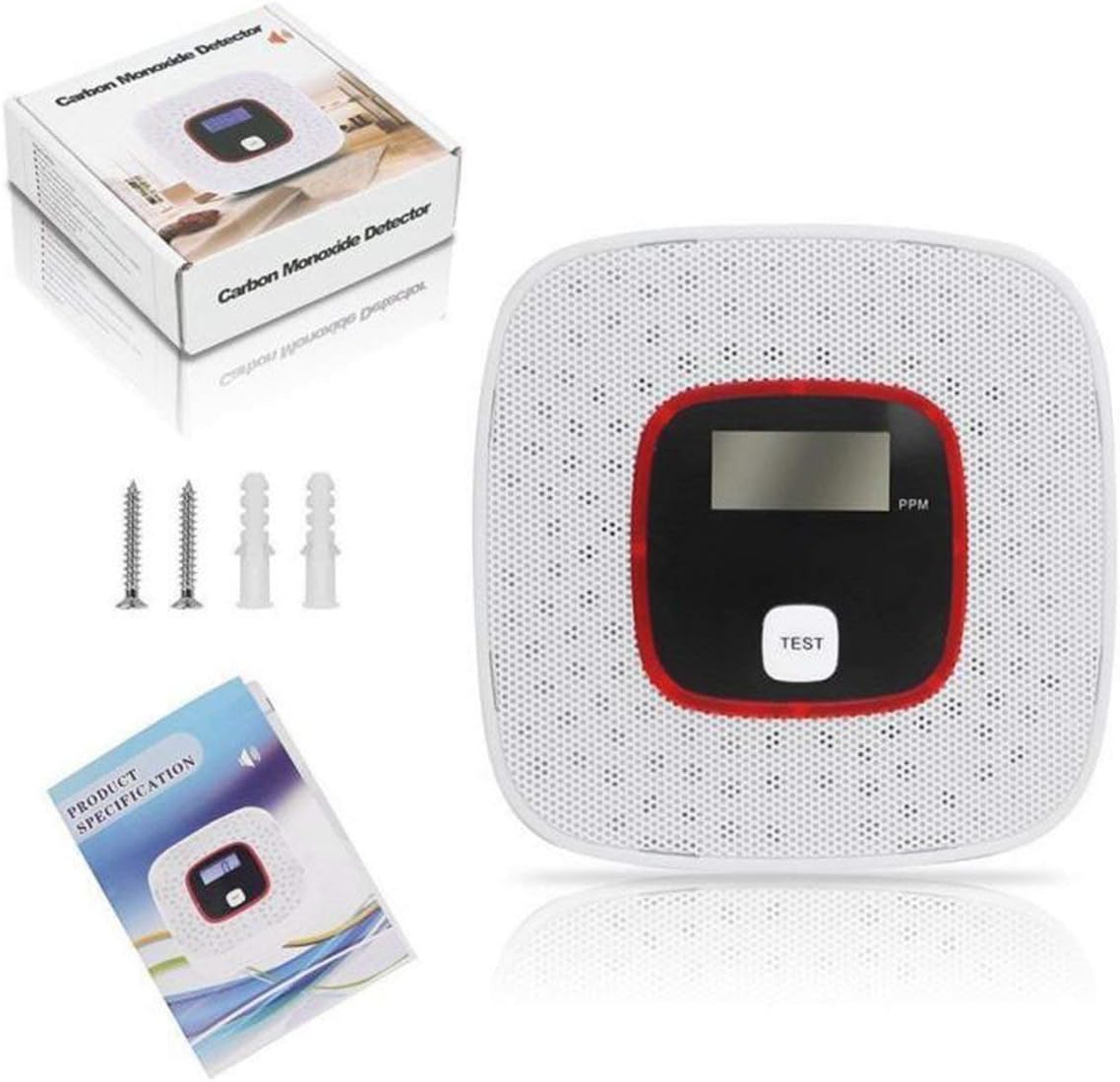 Carbon Monoxide Detector Alarm - with Digital LCD Display and Voice Warning Battery Powered - - 
