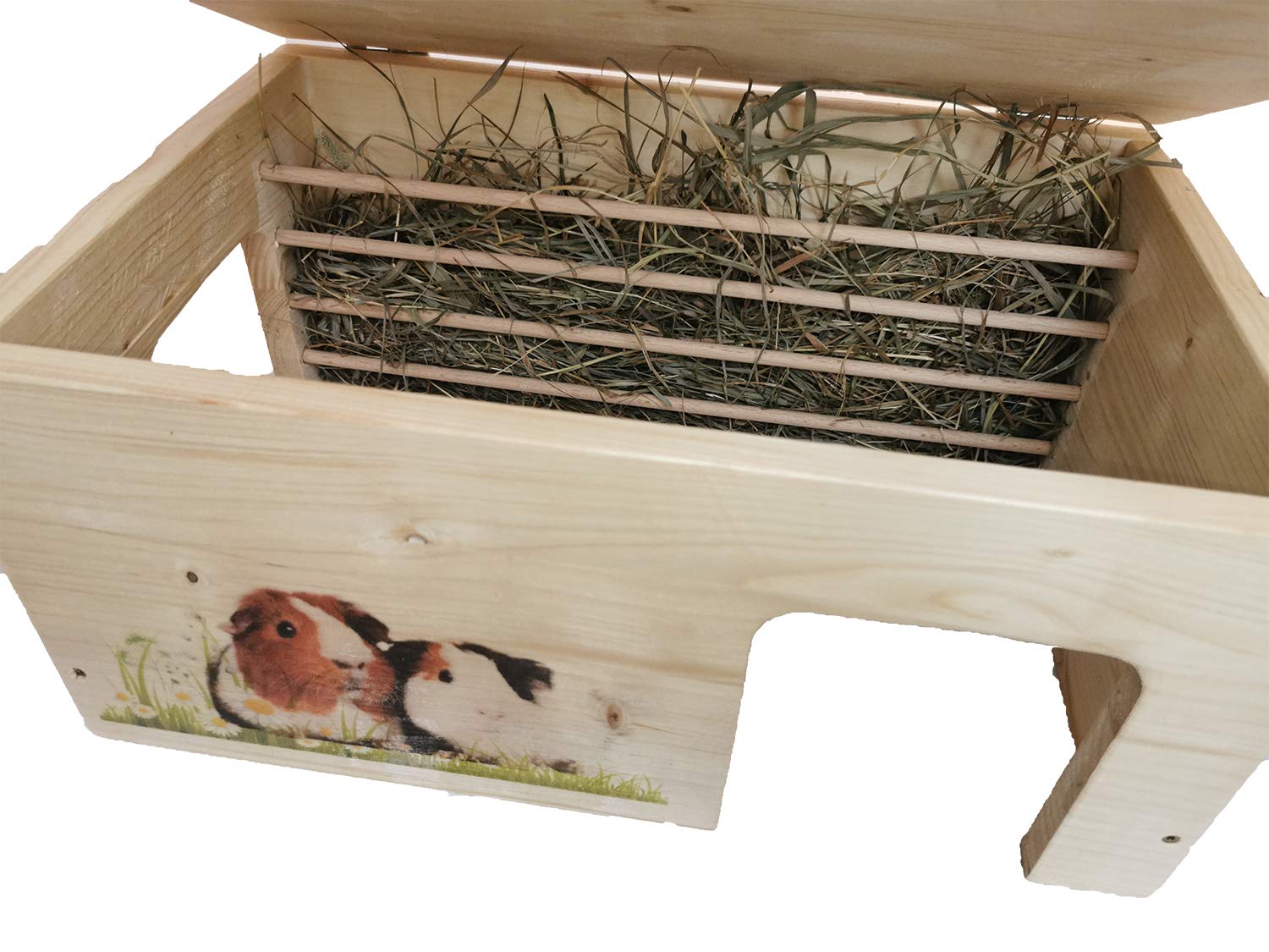 Meerschweinchenhaus Nagerhaus mit Heuraufe XL - Schutzlasur - 45x30x22cm