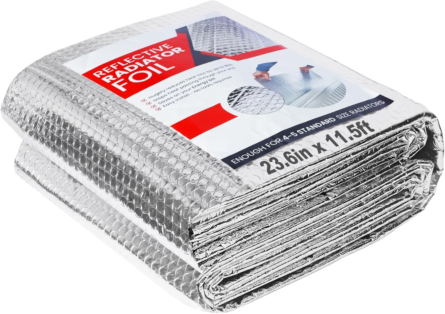 Reflective Insulation Roll 47.2 in X 16.4 FT, Window Insulation for Summer Heat, Double Side Aluminum Foil Bubble Shield for Windows, Roof, Garage Door