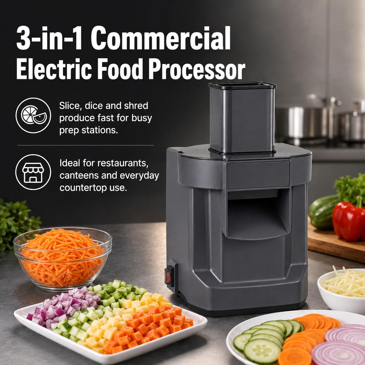 Robot da cucina elettrico commerciale 3 in 1, fette da 2,5 mm