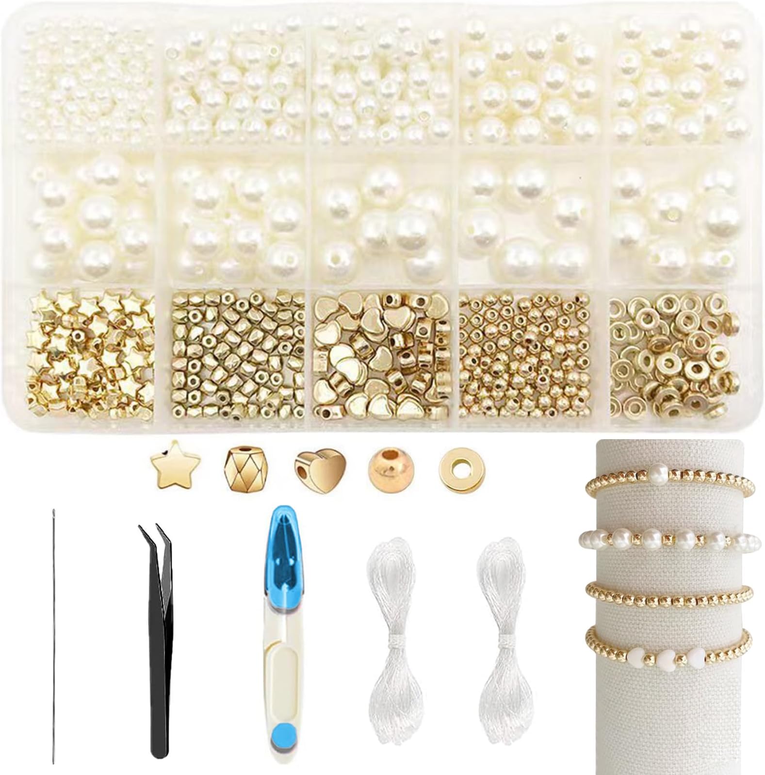 SEMATA 750 Beads for Bracelet Making Kit DIY Pearl Beads Jewelry Making Kit Adult Charms String Crystal Beads for Bracelets Bracelet Making Kit Jewelry Making Supplies