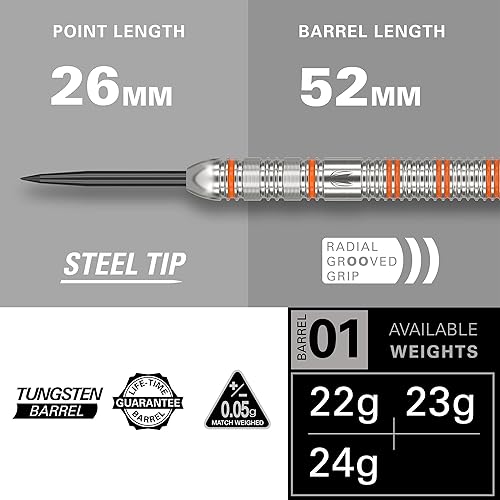 Miniatura 3 de TARGET Darts Raymond Van Barneveld RVB 24G Juego de dardos de punta de acero de tungsteno - 9 ejes de agarre Pro - 9 Pro Ultra Flights - Cartera de