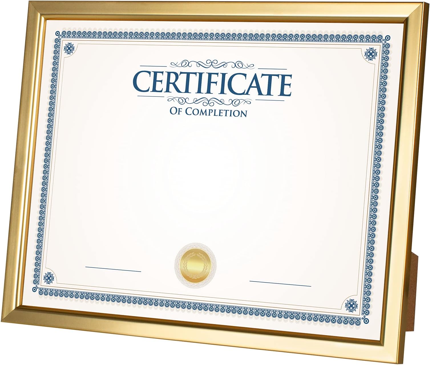 Giverny 8.5x11 Picture Frames, Gold Photo Frames for Wall or Tabletop Display, Simple Design Glossy Finish Frame Perfect for Home Decoration, Office, Certificate Frame