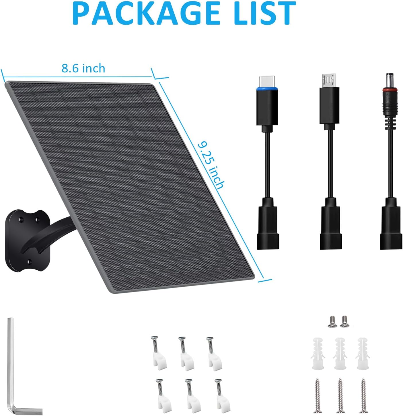Zivif USB C Solar Panel for Security Cameras, 10W Solar Charger with USB-C Cable, DC 5.5x2.1mm & Micro USB Port, IP66 Waterproof with Adjustable Mount & 10FT Cable