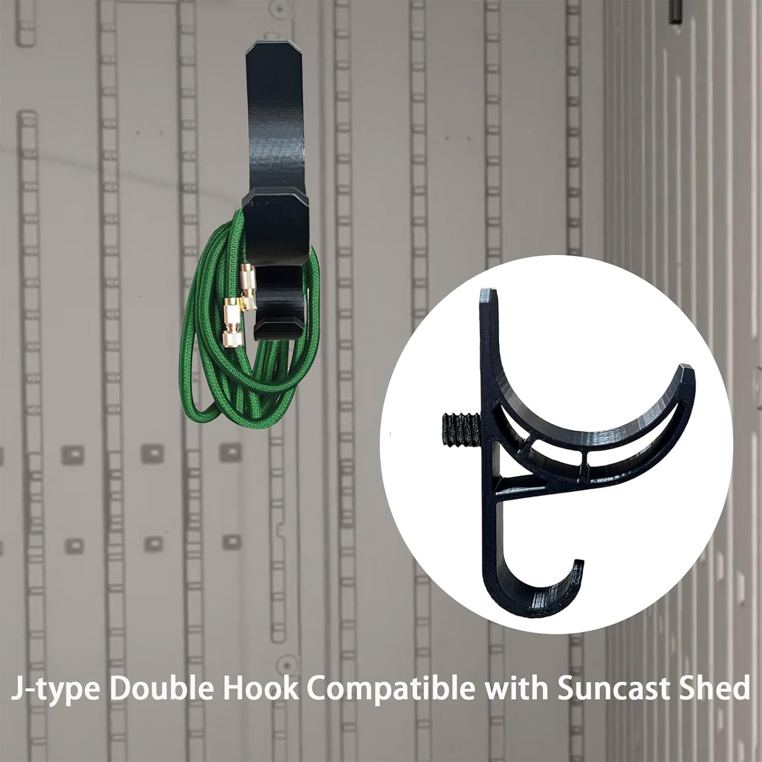 J-Type Double Hook Compatible with Suncast Shed, Storage Shed Hooks Compatible with Suncast Storage Shed, Tool Hanging Organizer Compatible with Craftsman Shed, 2 Pack