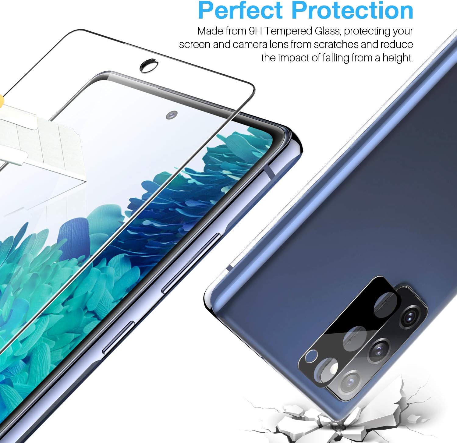 LK [3+3 Pack] 3 Pack Samsung Galaxy S20 FE 5G Screen Protector + 3 Pack Black Camera Lens Protector, 9H Tempered Glass for Galaxy S20 FE, Easy Installation, Bubble Free [Not Fit for Galaxy S20]