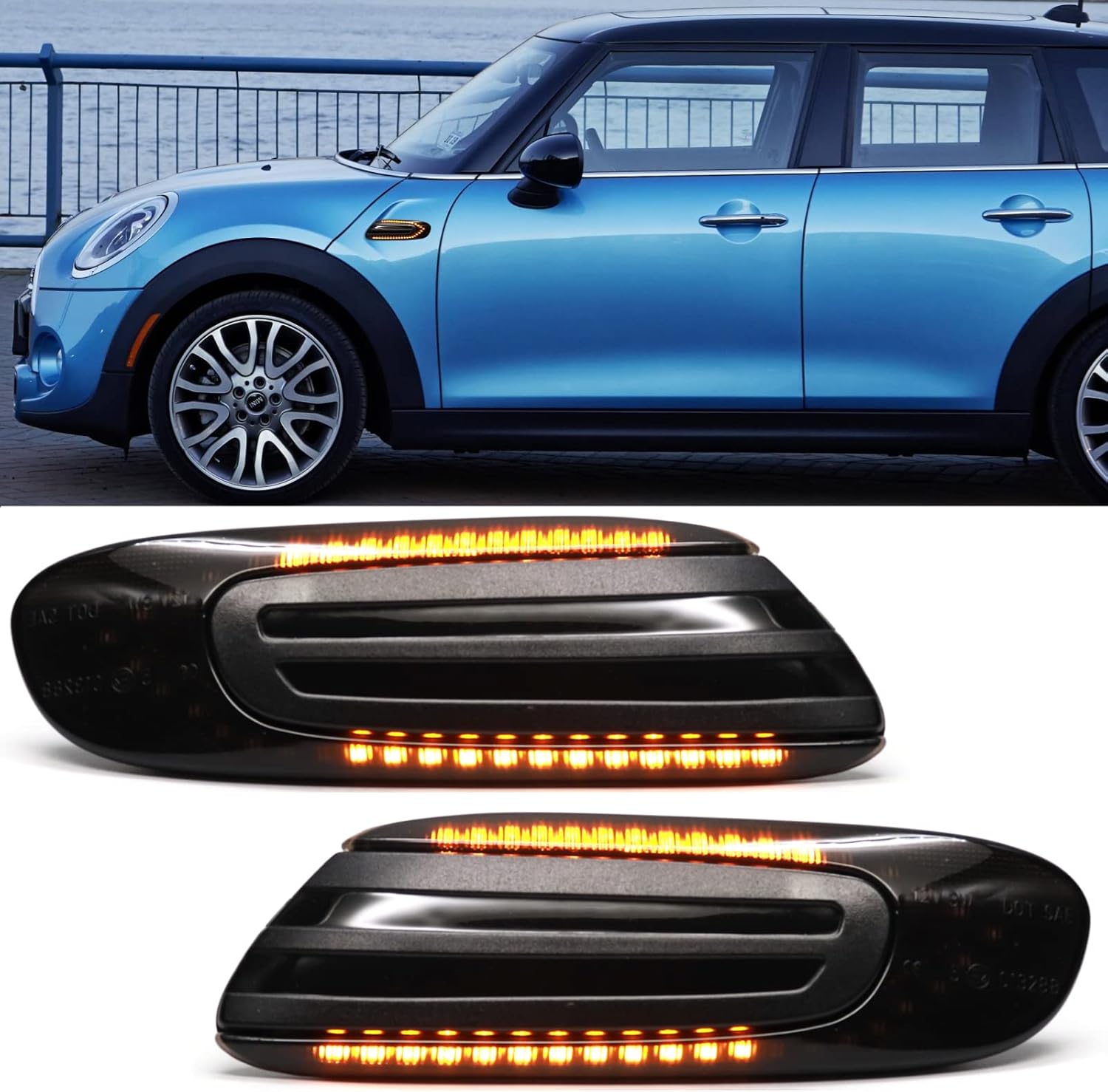 FetonAuto Smoked Lens Sequential LED Front Fender Side Marker Lights