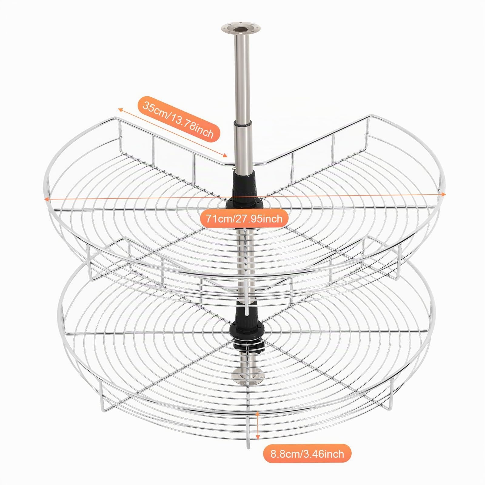 Carrello per Pentole per Armadio da Cucina, 270° Ripiano Girevole per Armadio da Cucina ad Angolo a 2 Ripiani, Cassetto per Pentole, Armadio da Cucina ad Angolo, Larghezza 71cm