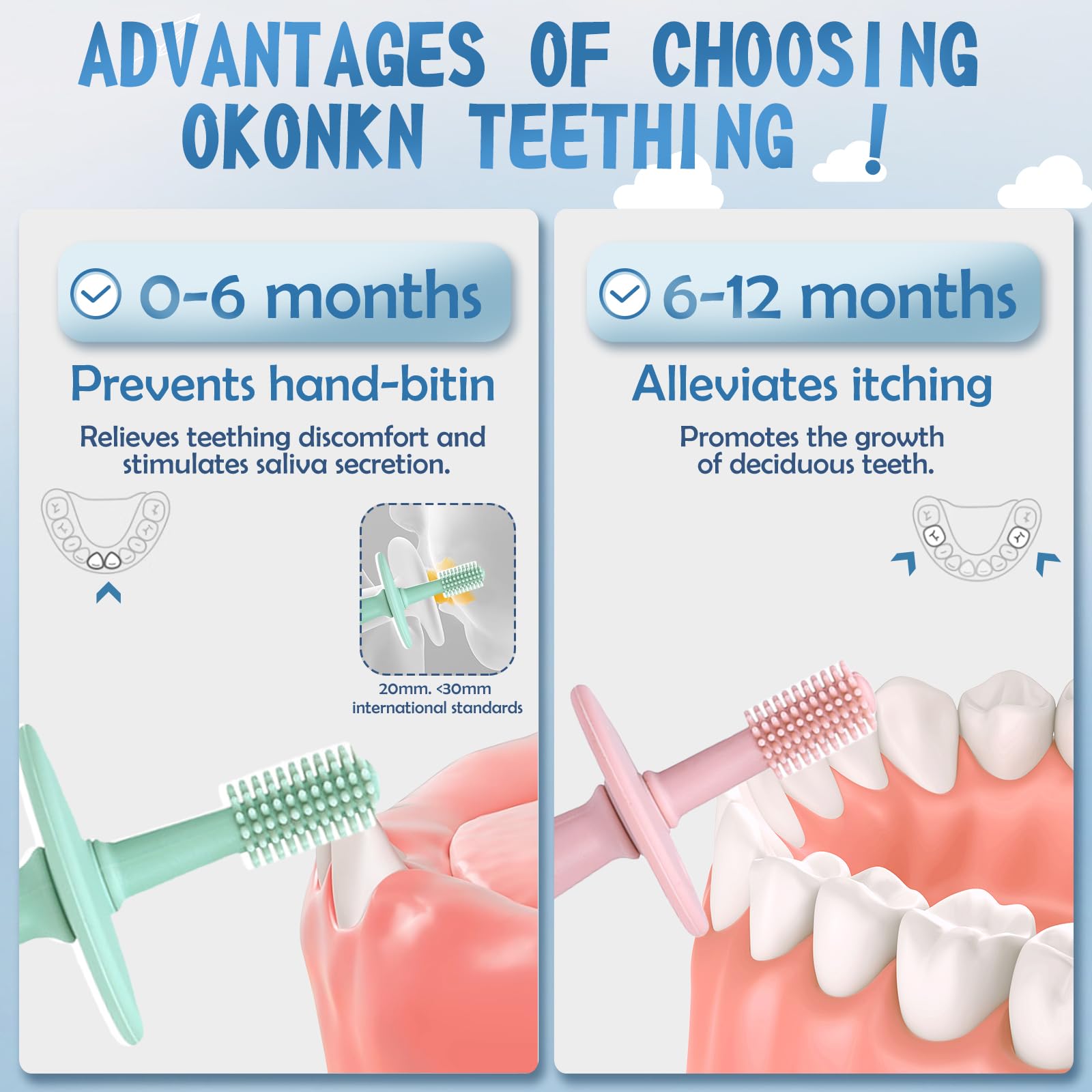 OKOKN 3 Pezzi Giochi Dentizione Neonato, Spazzolino Neonato Pulizia della Lingua, Massaggia Gengive BPA Free, Anello Dentizione Bambini 0-12 Mesi