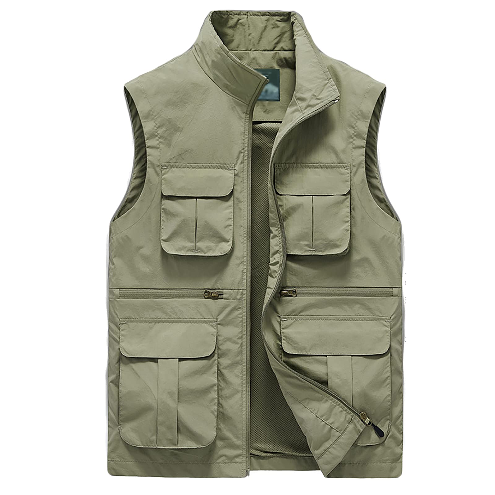 Hombres Chaleco de Pesca con Multibolsillos Respirable Viajes Senderismo Chaleco(Size:5XL,Color:Caqui)