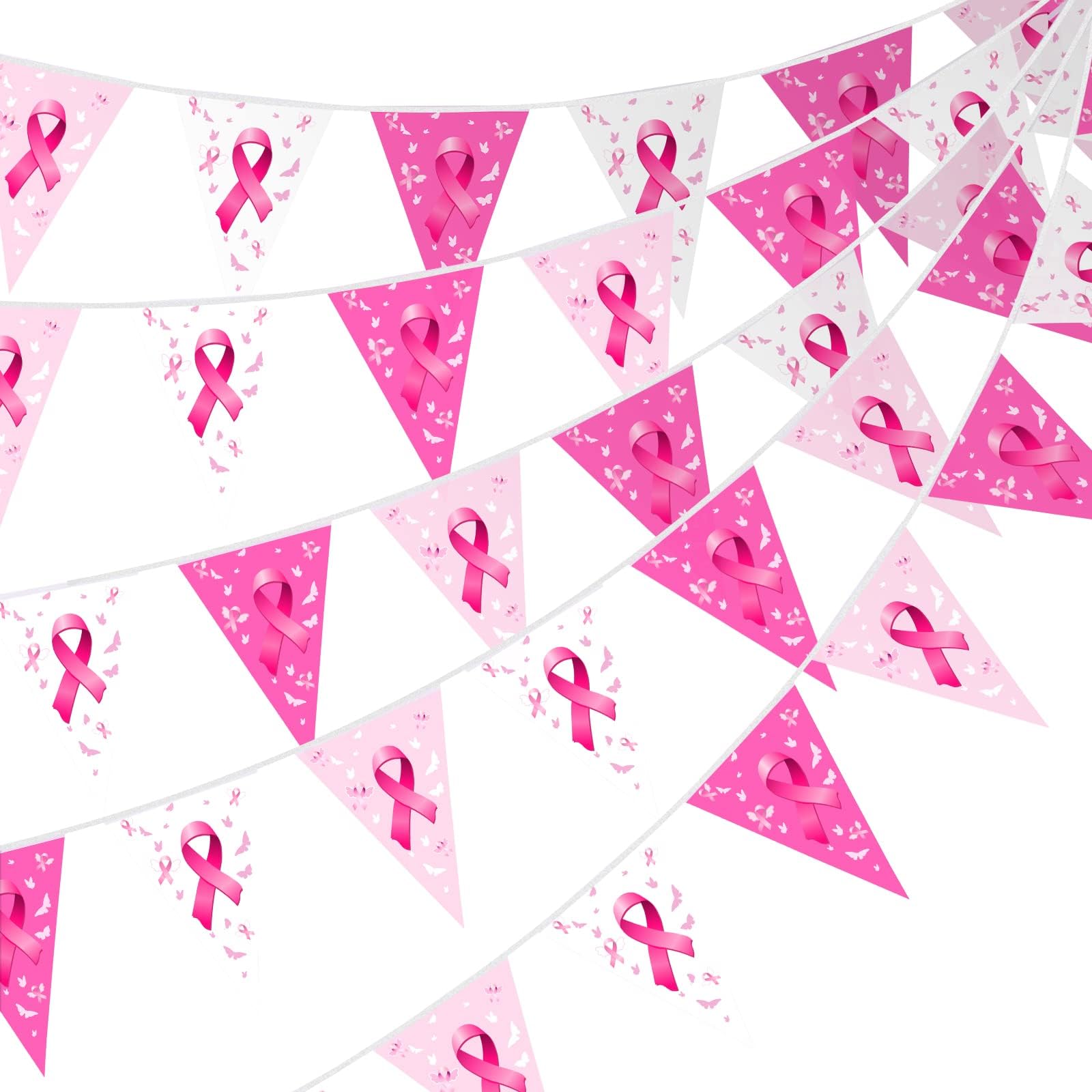 49 Feet Breast Cancer Pennant Banner, Breast Cancer Ribbon Hope Faith Strength Courage Pink Banner Triangle Flag Backdrop for Charitable Causes Road Races Survivor Party Supplies, 7.4 x 10.8 Inch