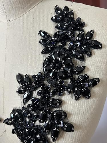 Miniatura 50 de 1 par de accesorios de apliques de encaje con diamantes de imitación, cuentas de vidrio, parches para decoración de vestidos de novia de niña