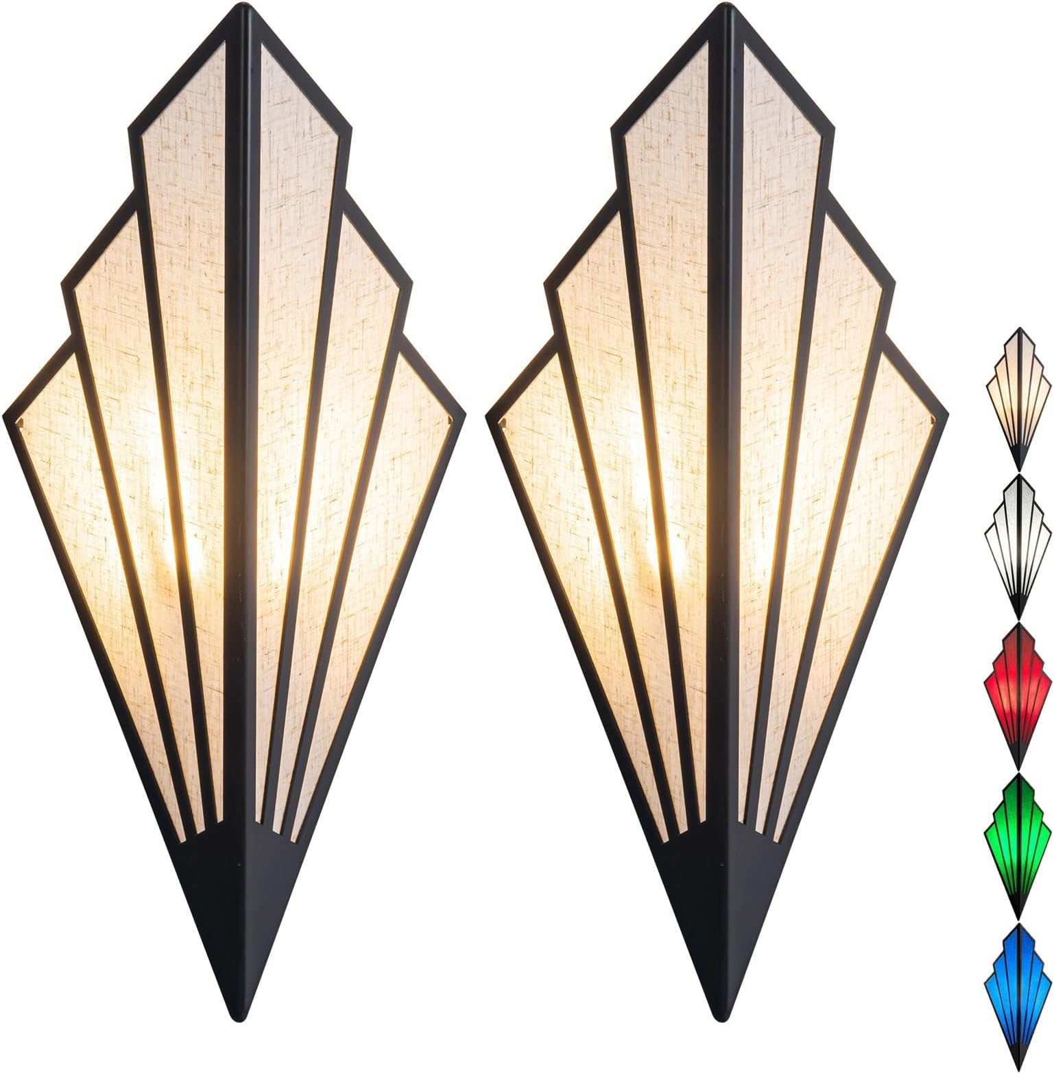 Battery Operated Wall Sconces Set of 2,Not Hard Wired Fabric Shade Triangle Remote Control Wall