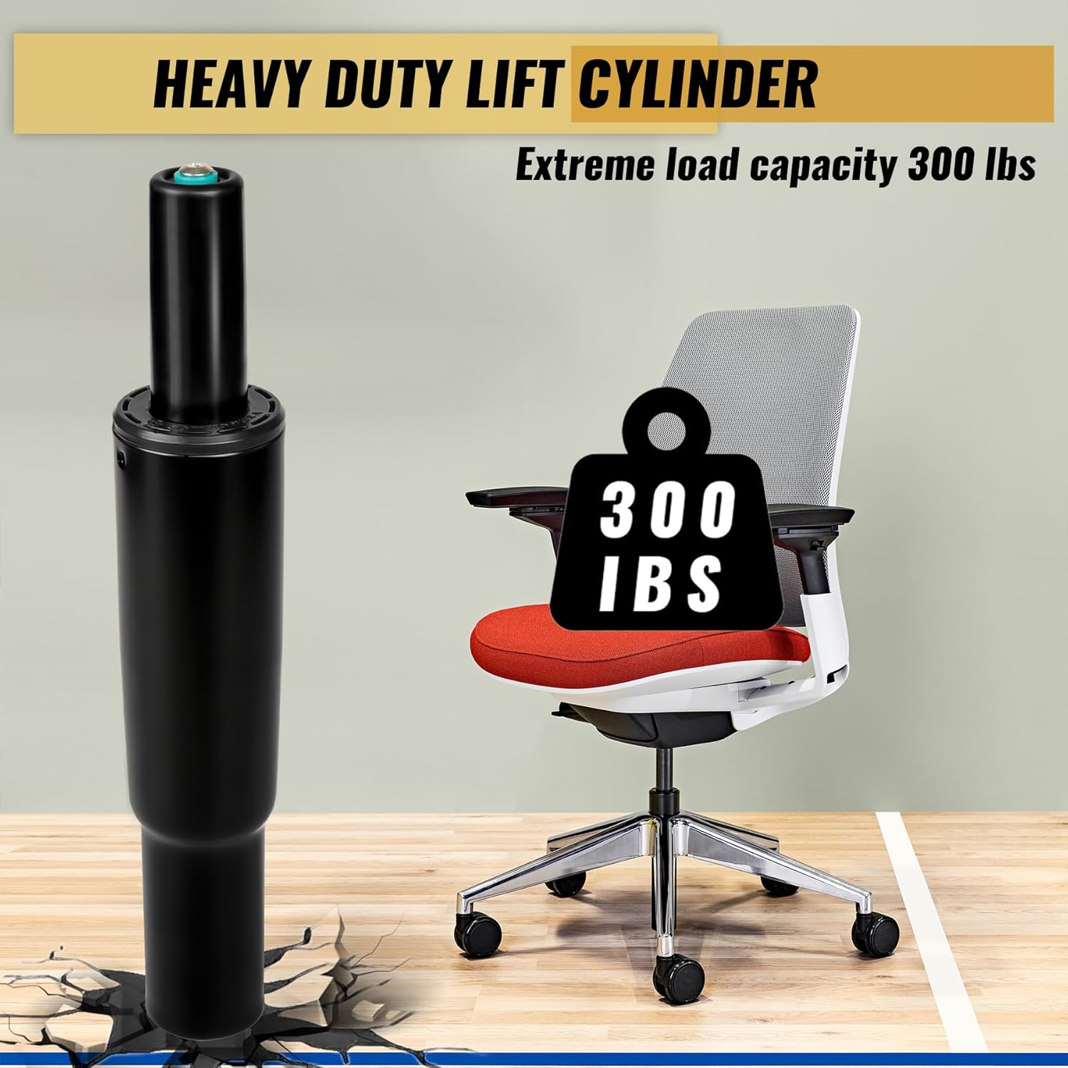Office Chair Cylinder Replacement for Steelcase Leap V2 Office Chair, Top Activated Gas Cylinder, 4.5" Height Adjustment, 350N Load Capacity, Black