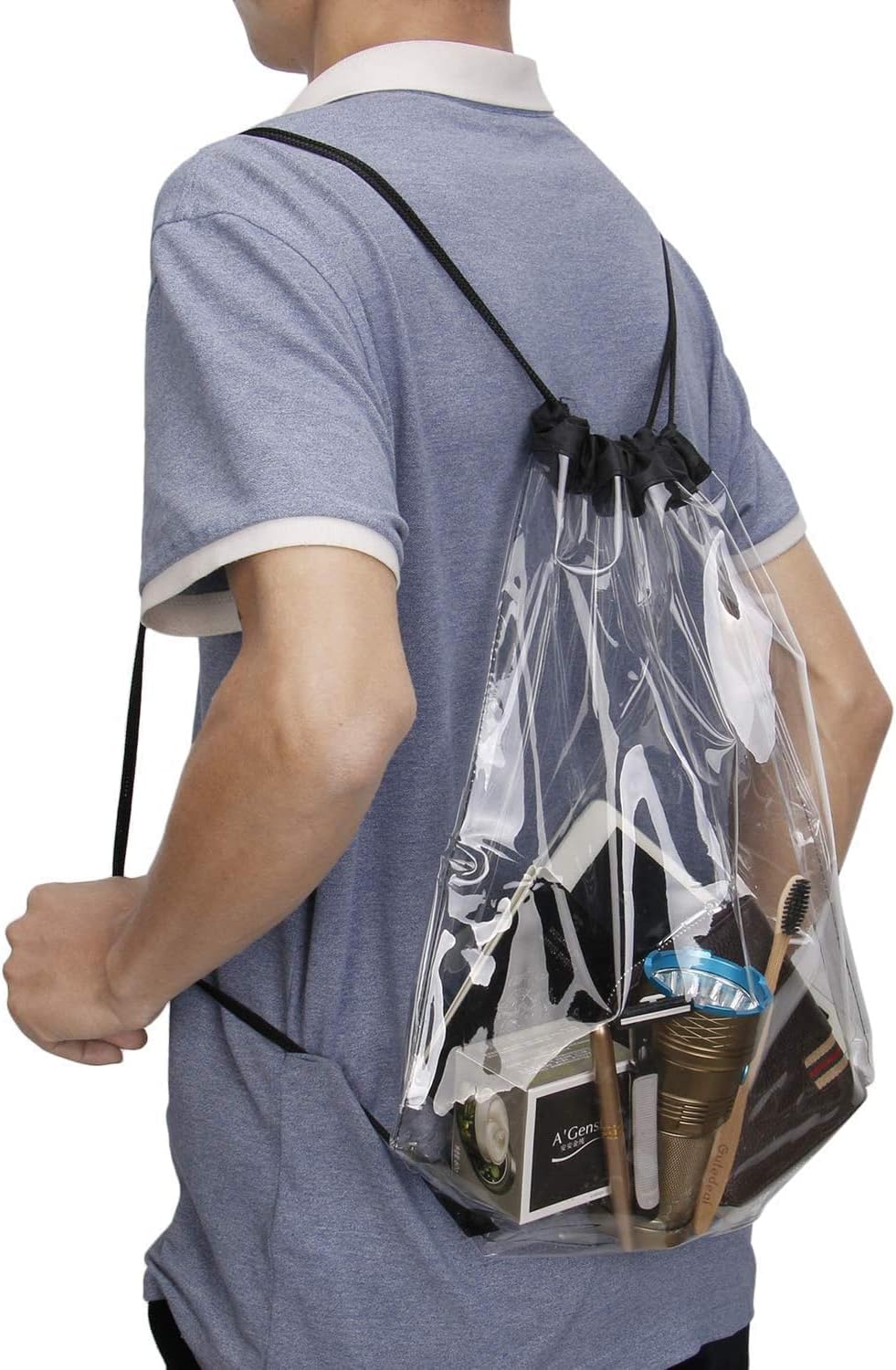 Clear Drawstring Backpack clear bag stadium approved For School, Security Travel, Sports, Waterproof: Clothing, Shoes & Jewelry
