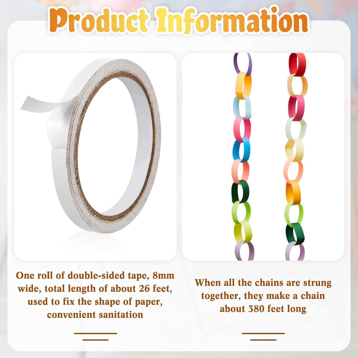 Lincia 2000 Sheets Paper Chain Garland Strips 1x8 Inch with Double Sided Tape, DIY Construction Paper Chains for Birthday Wedding Holiday Party Decorations, Crafts Supplies (Bright)