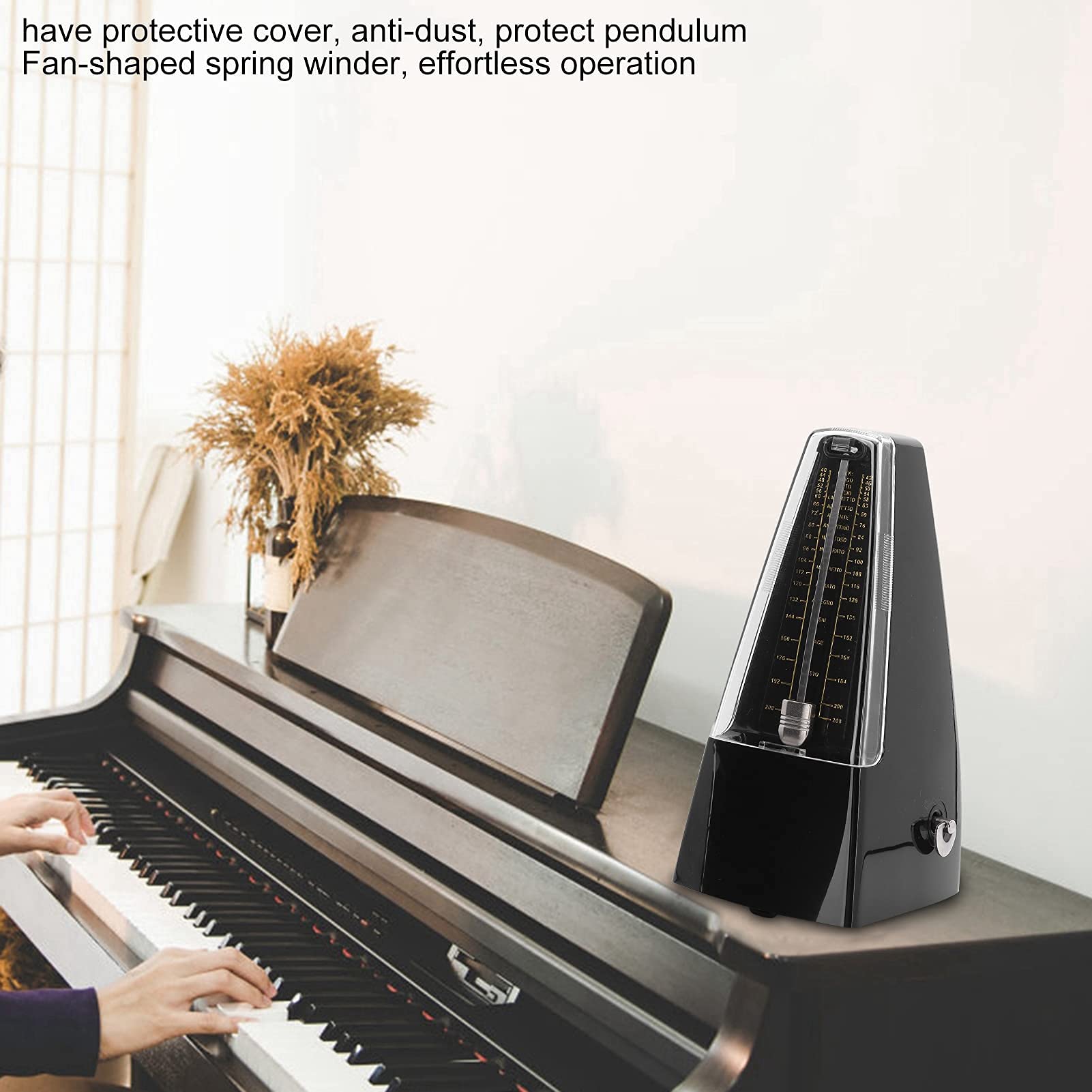 Fafeims Metrónomo Mecánico para Piano, Violín, Bajo y Batería – Temporizador Musical Ajustable con 40–208 BPM, Diseño Clásico Negro sin Pilas, Ideal para Estudiantes, Profesores y Mú