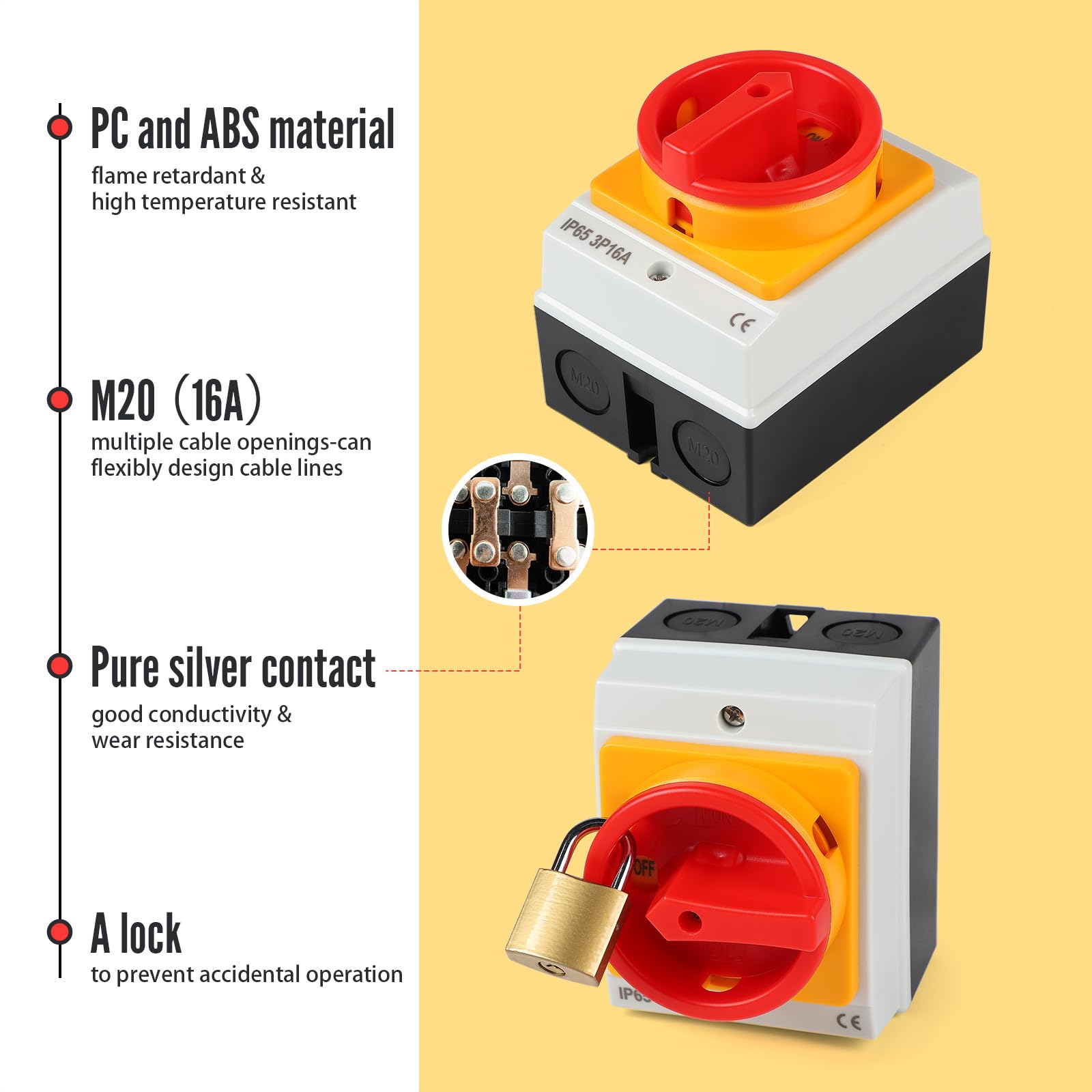 SWAWIS 16A Interrupteur Principal 3 Pôles, Interrupteur Rotatif