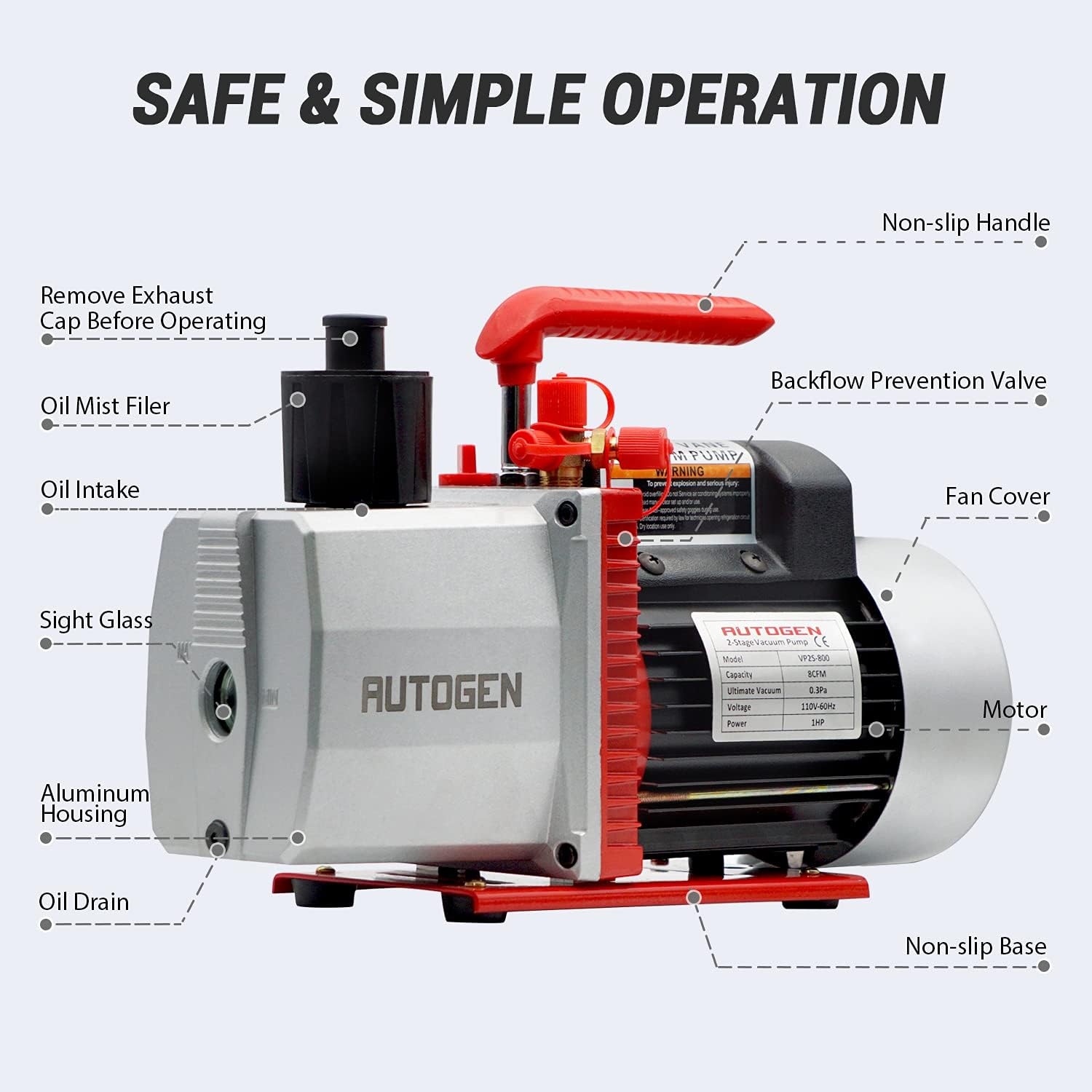 Buy AUTOGEN 2Stage 8CFM Vacuum Pump, 1HP 2.25 Micron 110V Air Vacuum