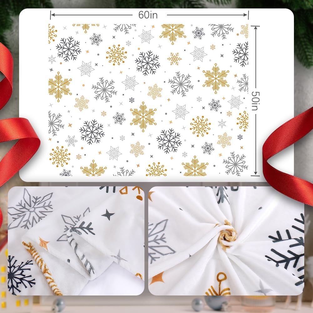 Christmas Throw Blanket Geometric Golden Gray Snowflake Throw Blanket Xmas Theme White Soft Warm Cozy Fuzzy Plush Throw Blankets Lightweight Fluffy Blankets for Bed Chair Couch 50" X 60" - Image 7