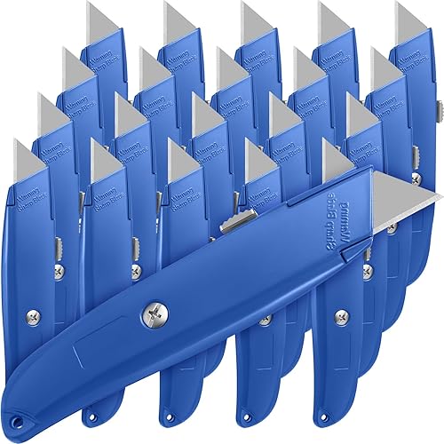 Reginary 20 piezas Cortador de caja cuchillo utilitario retráctil a granel de aleación de aluminio resistente cuchillo de afeitar para caja de