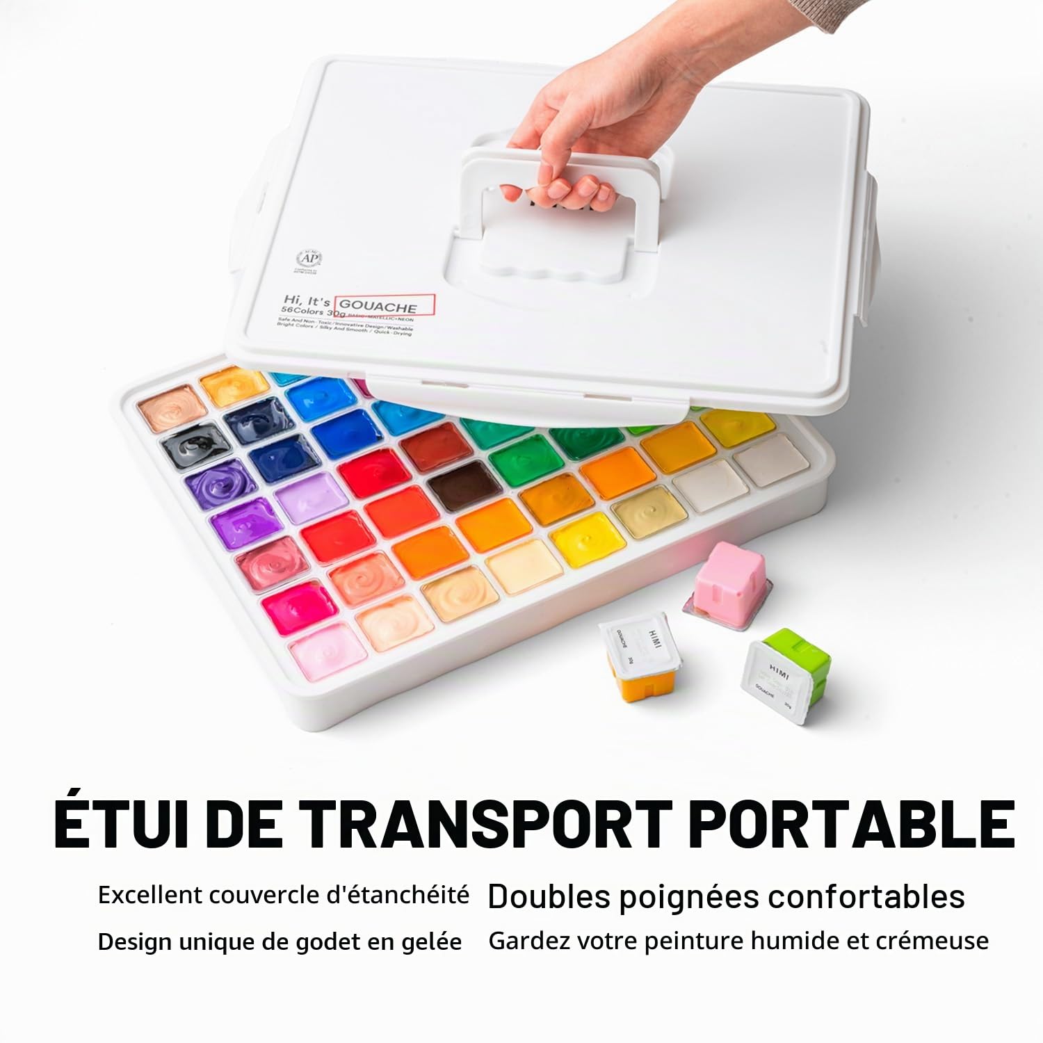 HIMI Gouache Kit de peinture 56 couleurs, 30 g, design Jelly Cup dans un sac de transport, parfait pour les artistes, gouache Opaque Art Supplies for Professionals
