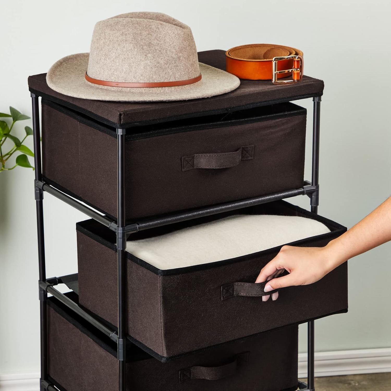 Juvale 4-Tier Closet Organizers & Storage Dresser - 16.5 in L x 13 in W x 33 in H, Dark Brown, Modern - Fabric Drawers for Bedroom Storage & Closet - Metal Frame Clothes Dresser for Narrow Spaces