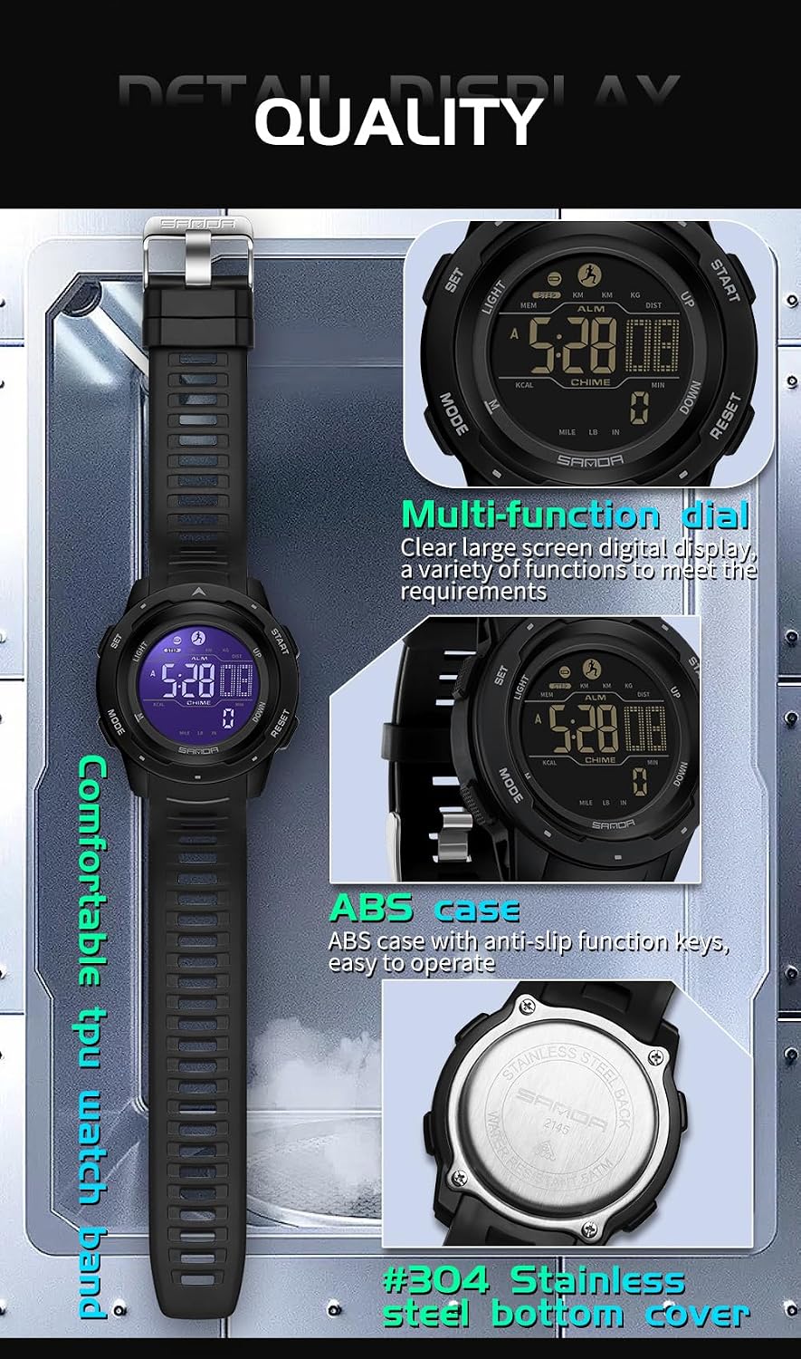 FANMIS Men Pedometer Watches Military Multifunctional 50M Waterproof Digital Outdoor Sports Watch