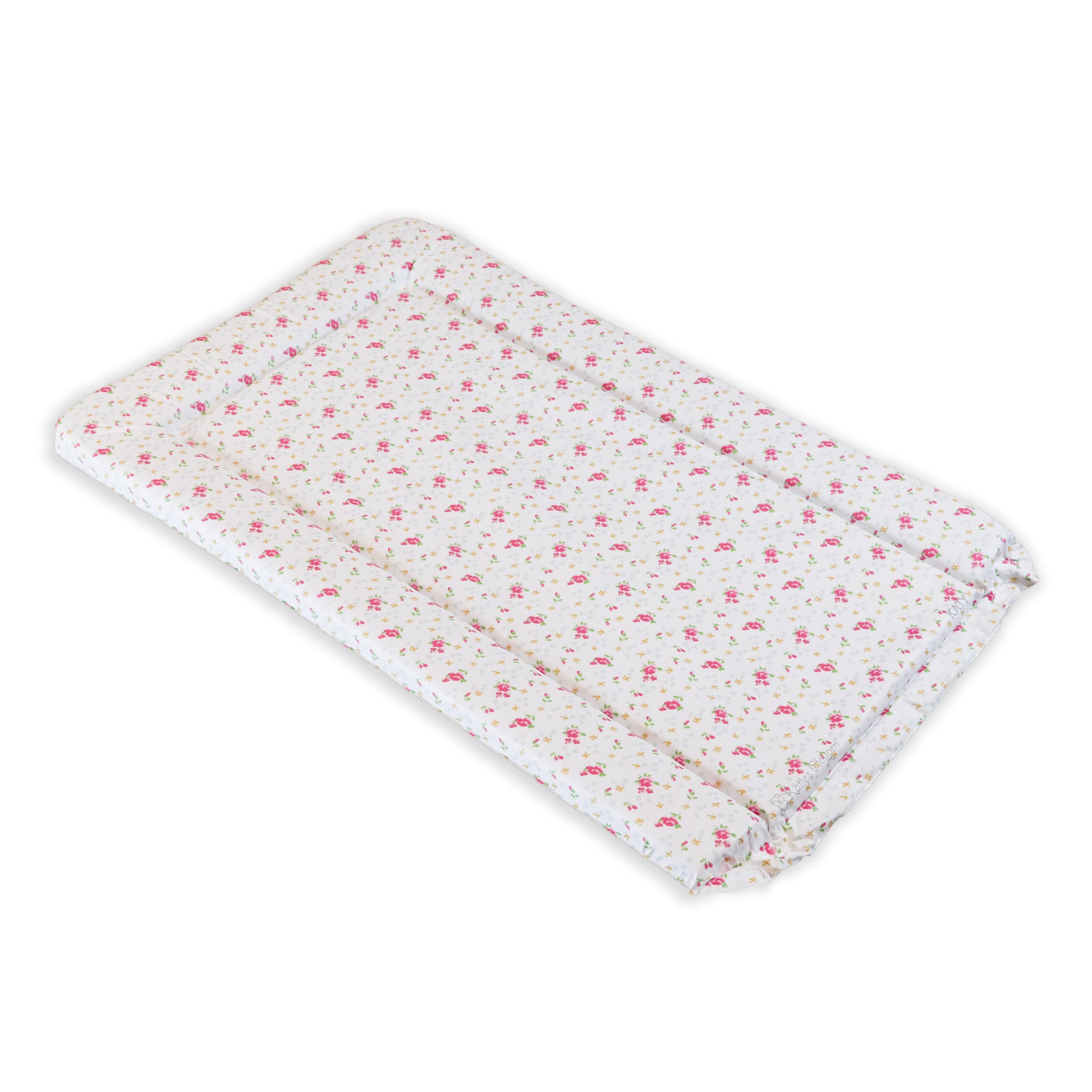 KATY Deluxe Baby Mädchen Wickelunterlage Wasserdicht mit erhöhten Kanten Vintage Rosen Design Creme und Rosa