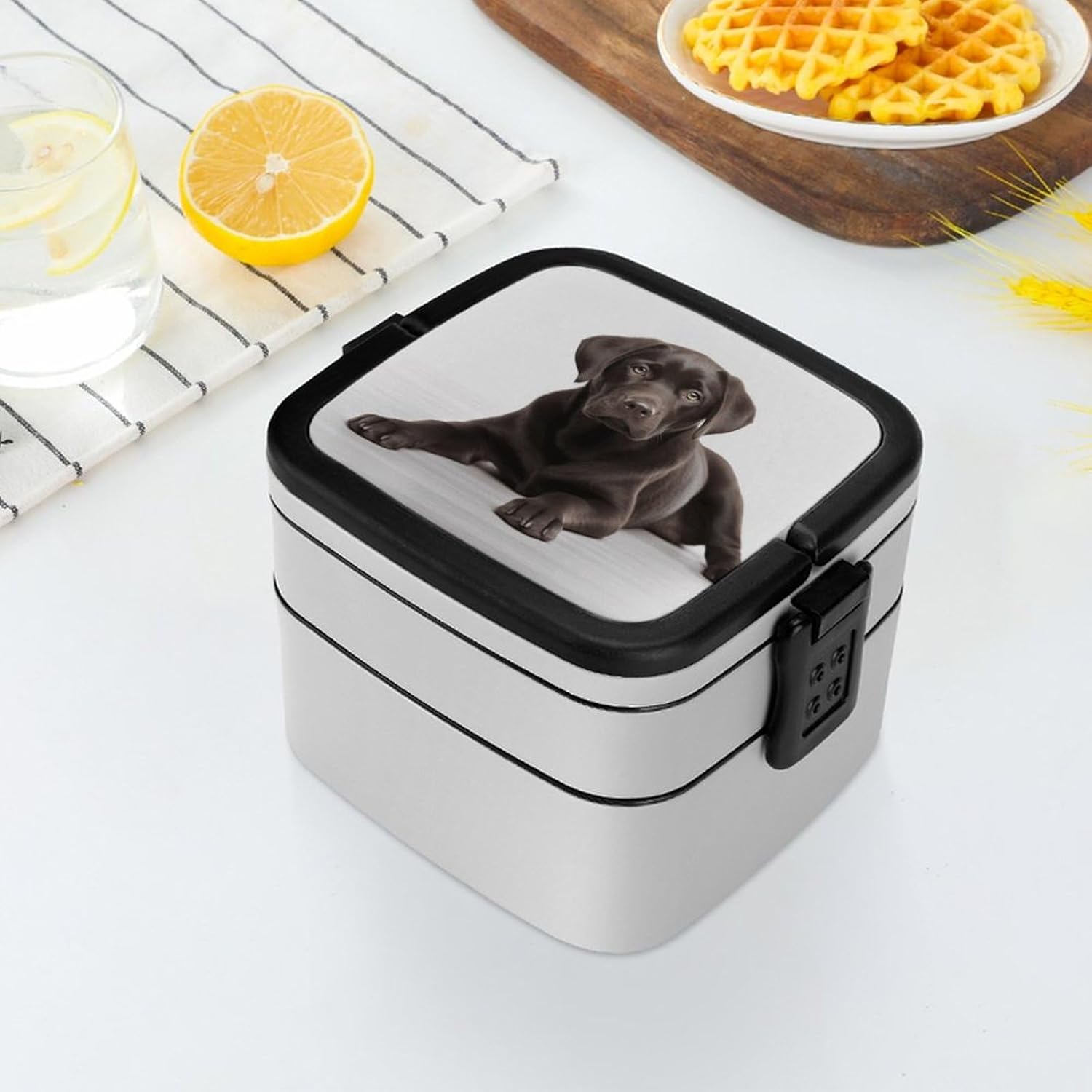 Bento Box with Spoon And Handle Dog Printed Stackable Bento Box Portable Bento Lunch Box Container for Work Camping And Travel