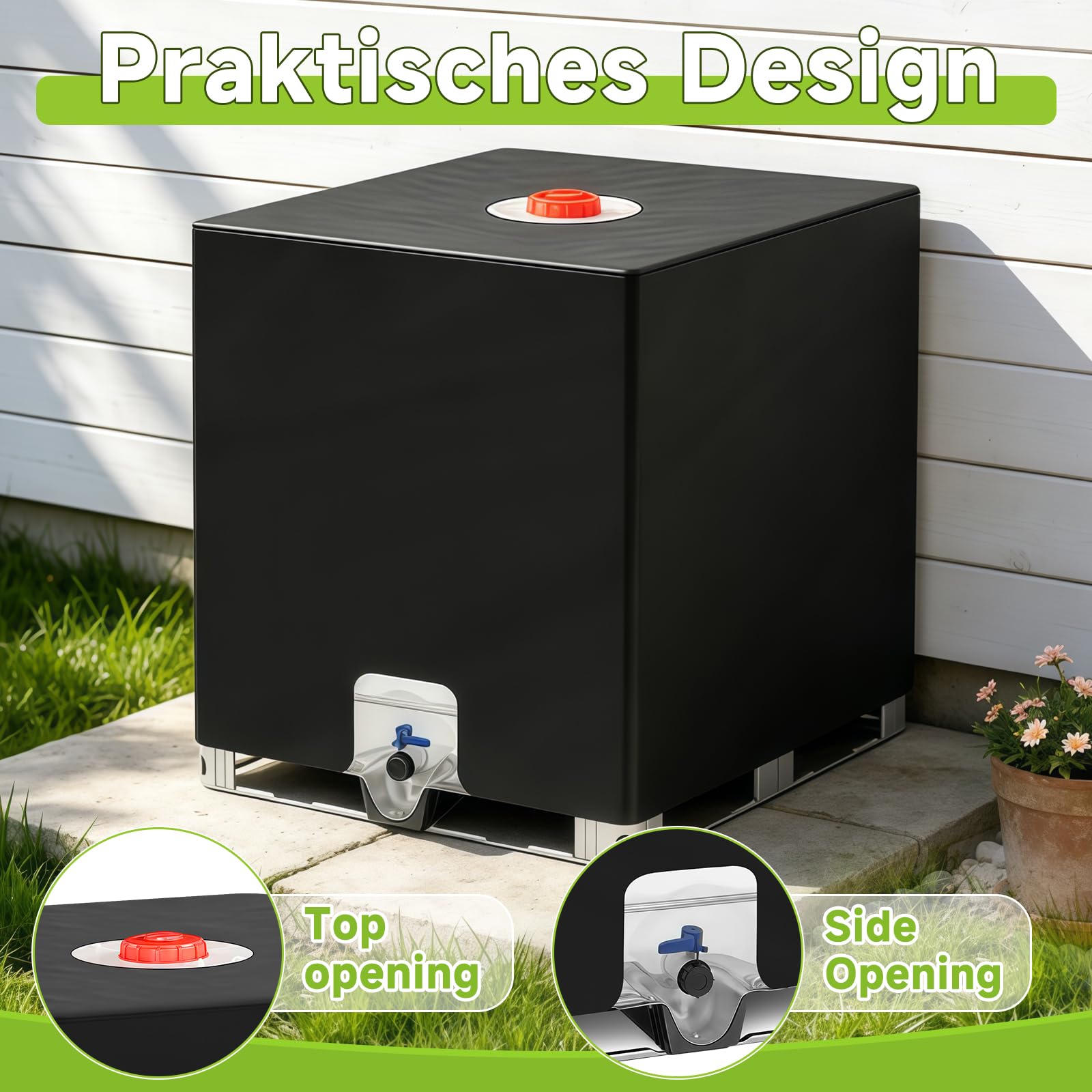 IBC Tank Abdeckung, Wassertank 1000L Abdeckung, wasserdicht, UV-beständig, Starkes Oxford-Gewebe, zum Schutz des IBC Container 1000L, Regenwassertank (120 x 100 x 116 cm), Schwarz