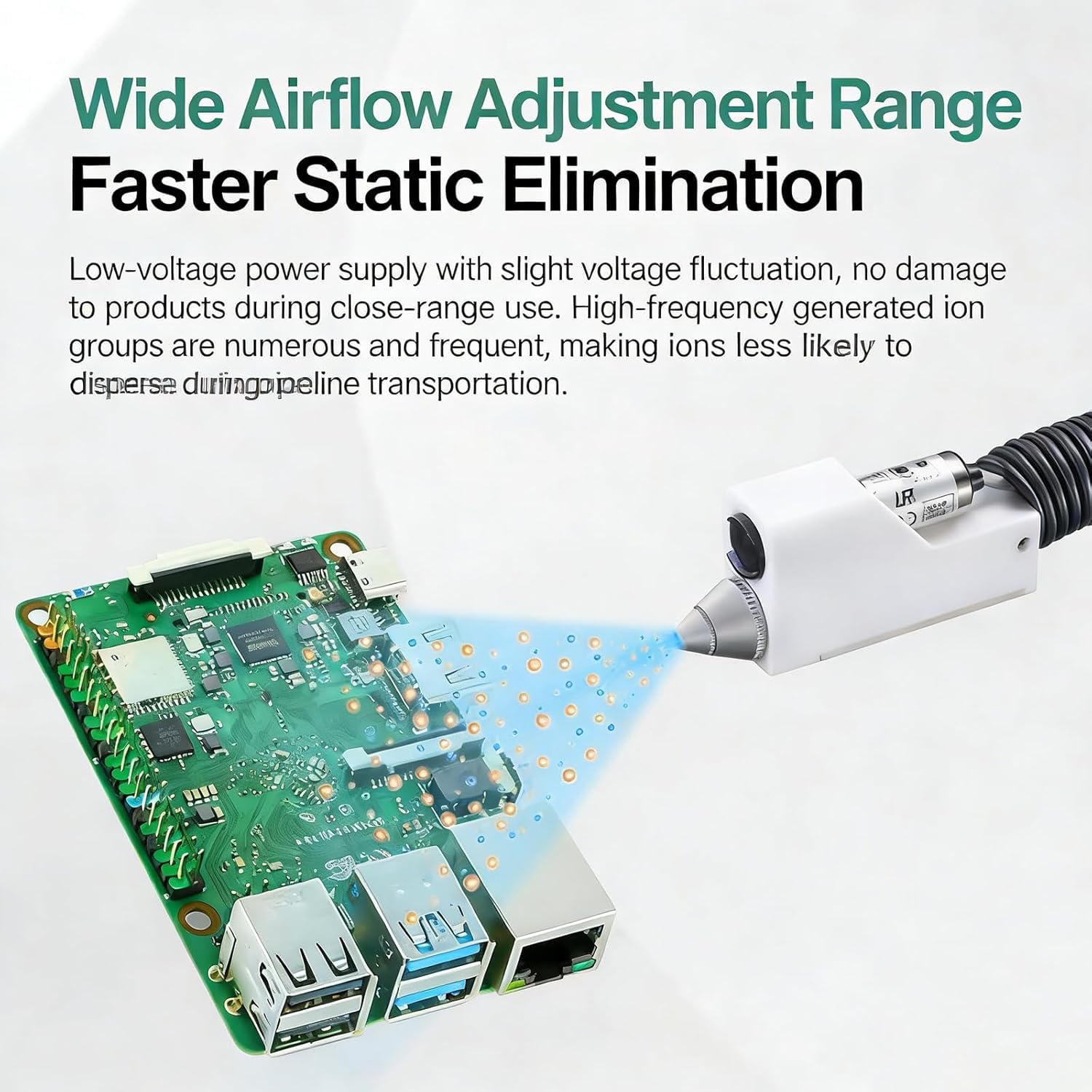 Pistola de aire ionizante antiestática, soplador de polvo con válvula de aire ajustable, rotación de 360° para limpieza industrial, ropa, impresoras UV, productos digitales