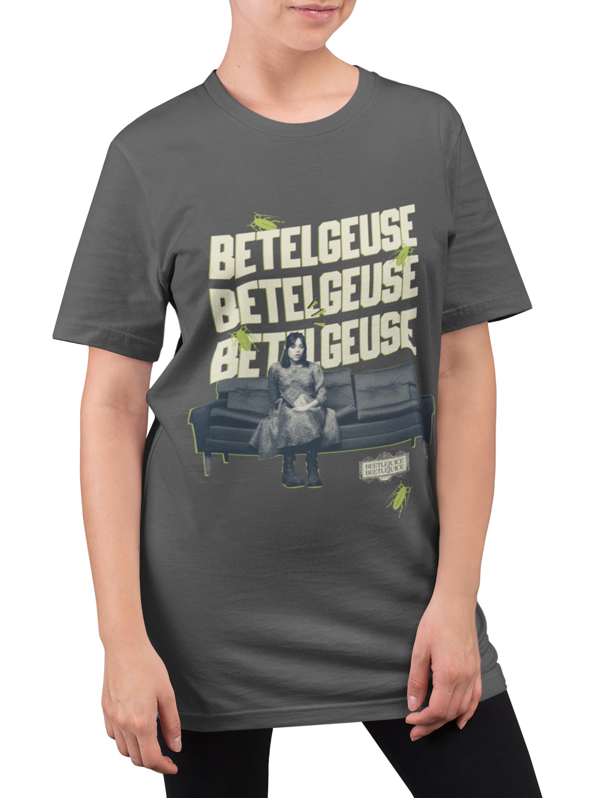 Beetlejuice Women's Grey Tshirt | Movie T Shirt For | Tops | Official Tim Burton Merchandise | Large
