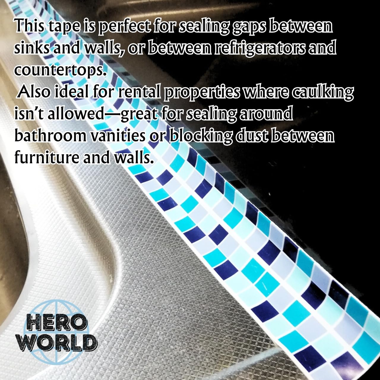 Cinta de sellado autoadhesiva impermeable para cocina, baño, fregadero e inodoro (azulejo azul)