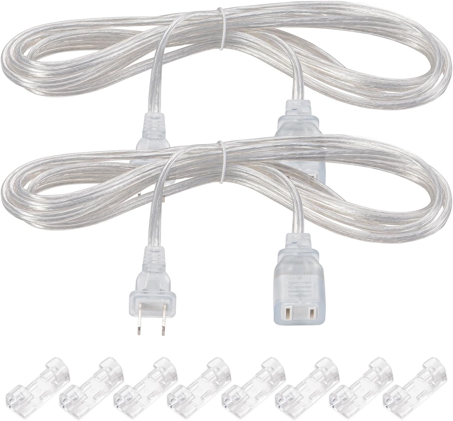 GoYeel 2 Part Clear Extension Cord, Thin Extension Cable White 10 ft 2 Prong Extension Cord Male and Female, Lightweight Power Extension Cable 250V 10A with Complimentary 8 Clips