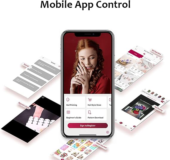 Smart Nail Printer, Automatic 3D Nail Art Printing Machine, App Control, Simple 3 Steps, For DIY Fingernails Design Printing, Home and Outdoor Use