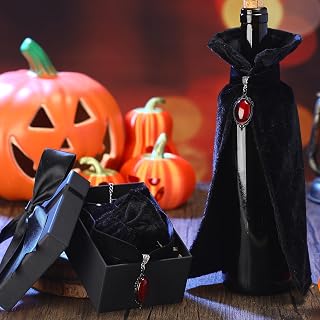 2 Set Halloween Wine Bottle Cover Decoration Gothic Vampire Wine Holders with Artificial Ruby Embellishment Fall Hostess Party for Halloween Home Decor Gift