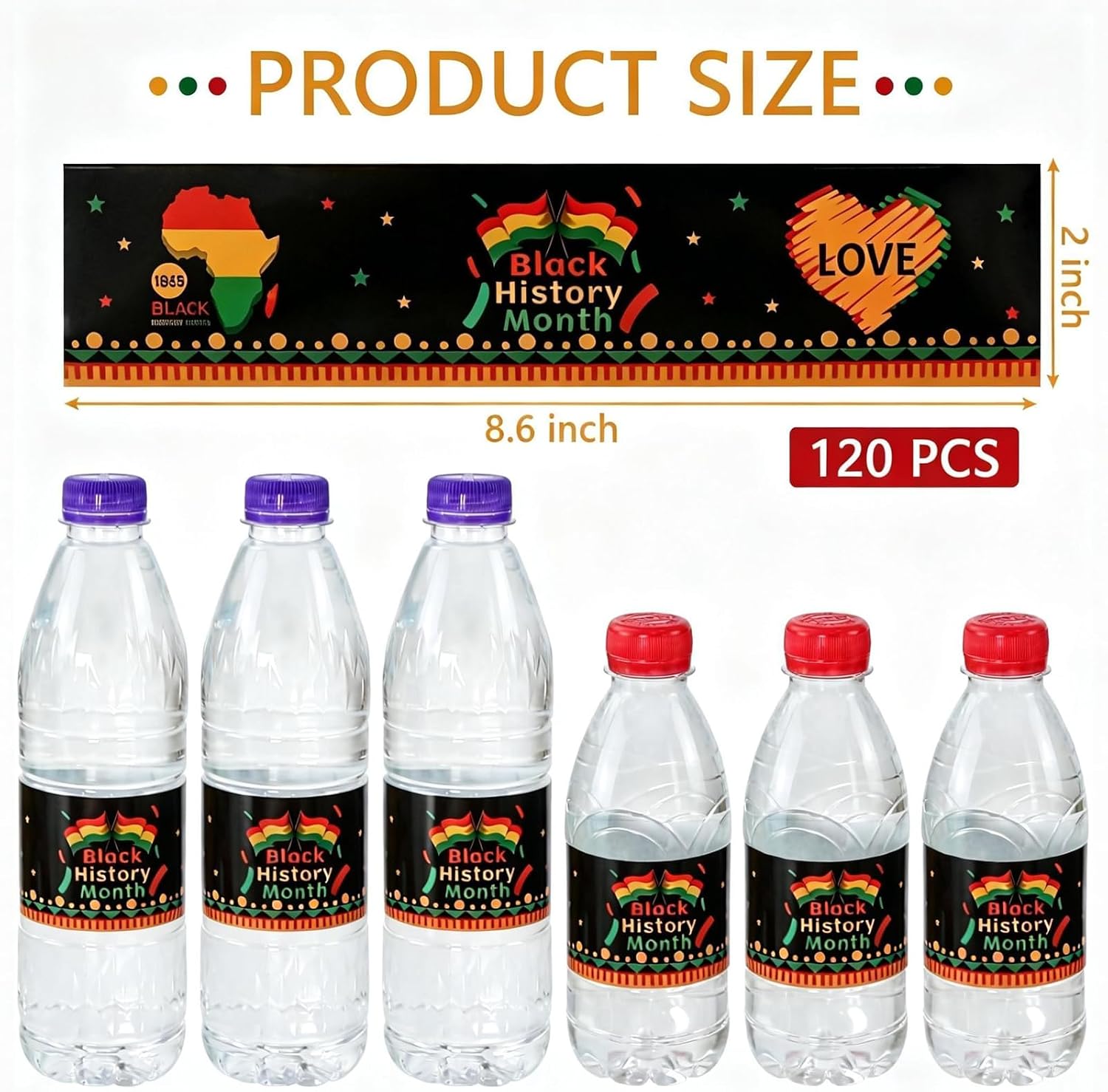120PCS Black History Month Decorations Water Bottle Labels, 8.7" x 2" Black History Party Supplies Stickers, Waterproof Water Labels for Juneteenth Celebration, Festival Party, Educational Events image 2
