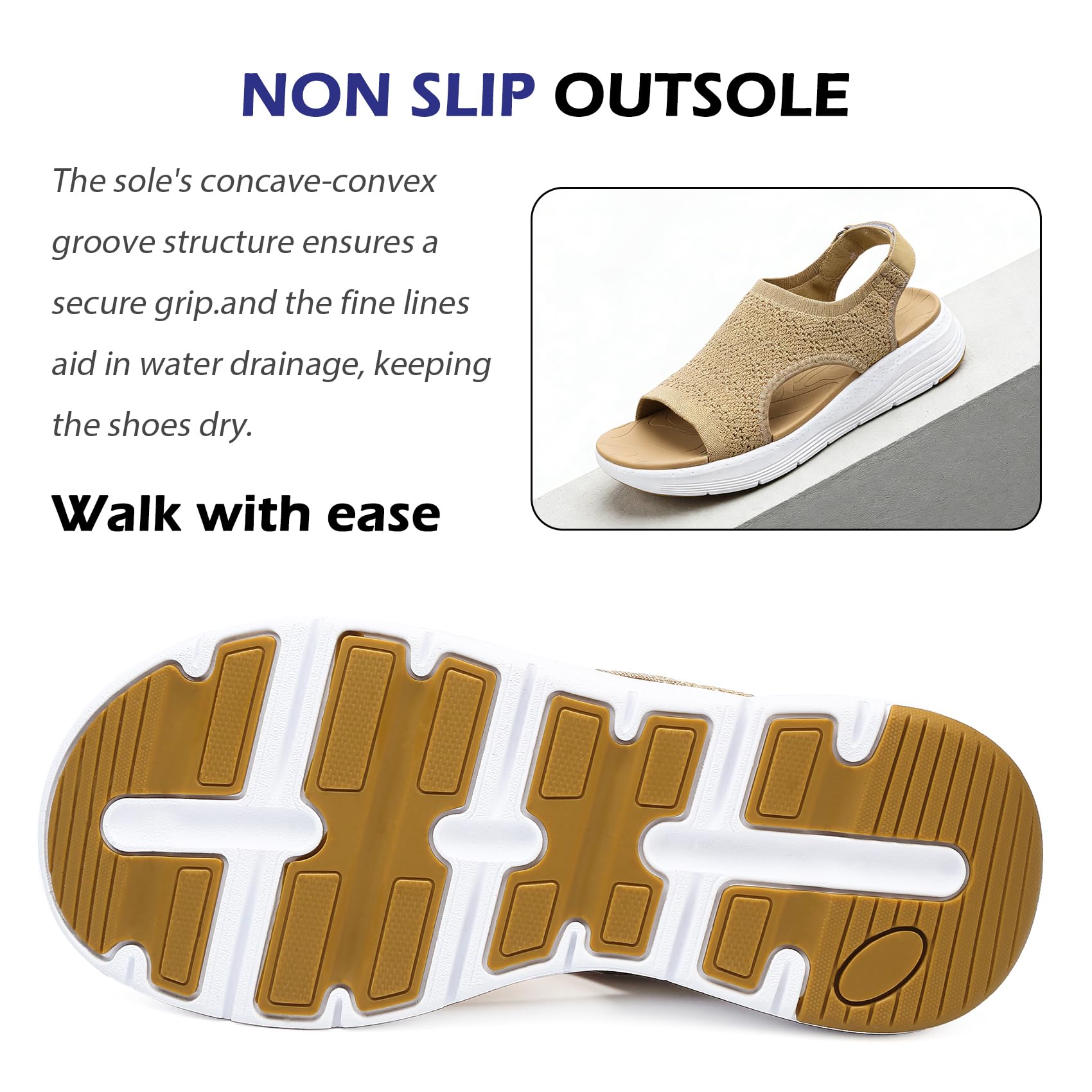 DimaiGlobal Sandalias Mujer Ortopédicas Deportivas Verano Fascitis Plantar Soporte Arco y Correa Ajustable Cuña Punta Abierta Elástica Lavables en Lavadora Caminar Casual Exterior