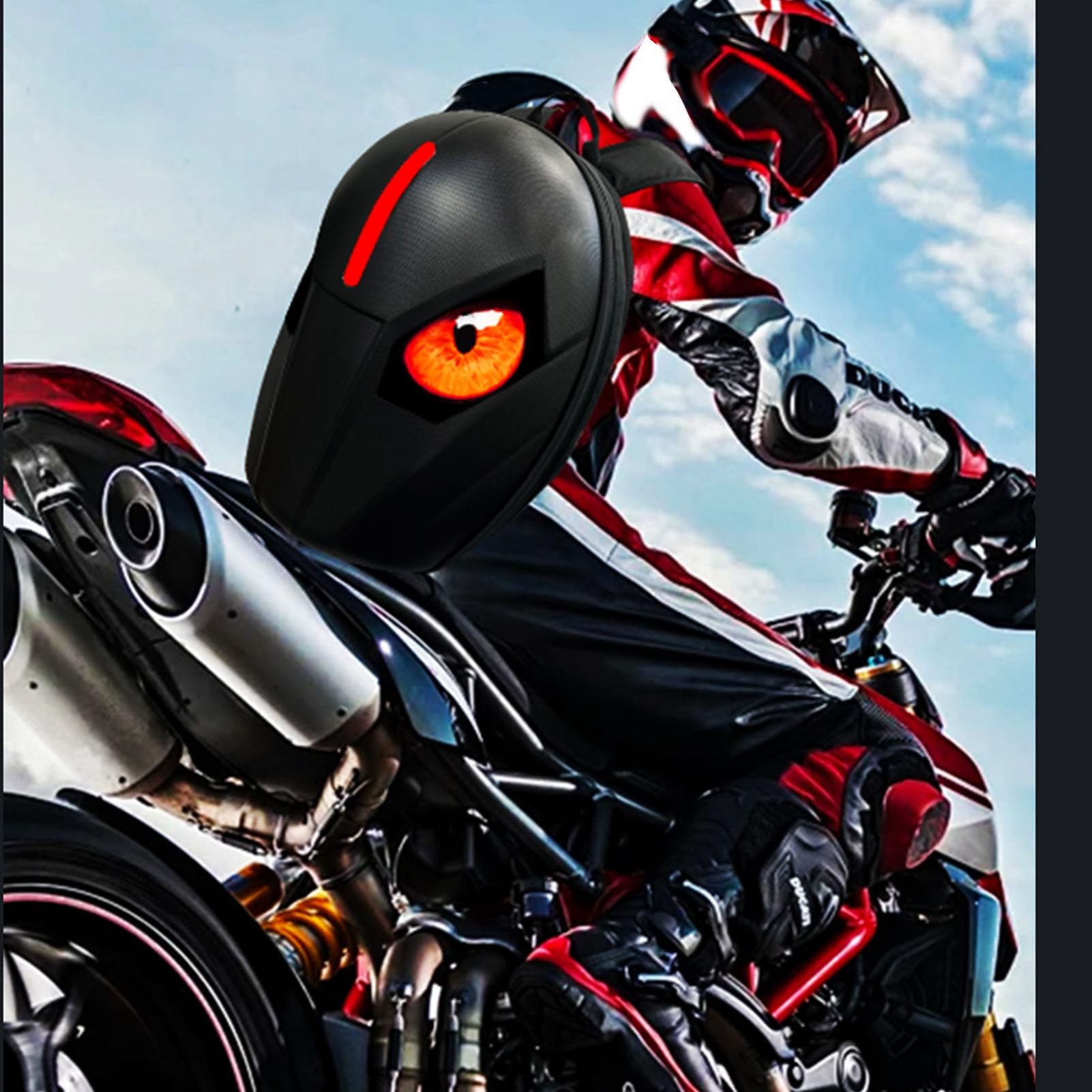 SEAFRONT Sac à Dos LED avec Affichage Programmable, ABS, étui Rigide 3D étanche, Sacs de Casque pour Ordinateur Portable, Accessoires de Moto