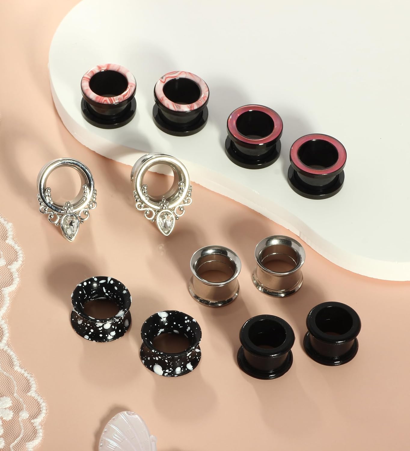 TIANCI FBYJS Stainless Steel Ear Tunnels Saddle Gauges For Ear Silicone Soft Flexible Earrings Gauge Plugs Expander Stretcher Body Piercing Jewelry 0g 2g 00g 1/2'' Set - Image 5